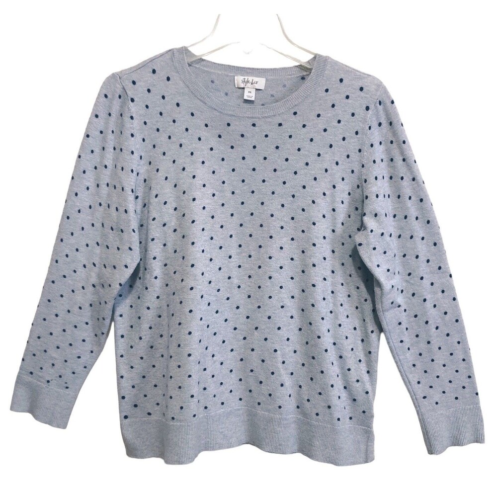 Style & Co Knit Sweater Top Womens Size P-XL Polka Dot Basic Crew Pullover